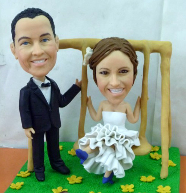 Playing on the swings Wedding Bobbleheads