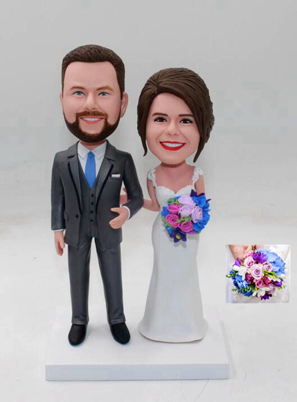 Custom Wedding bobbleheads with flowers/bouquet  - Click Image to Close