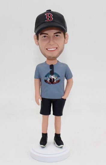 Custom bobblehead with Red Sox hat