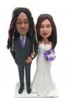 Custom wedding bobbleheads interracial with dreadlocks