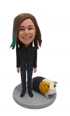 Custom bobblehead in leather jacket with pet pig