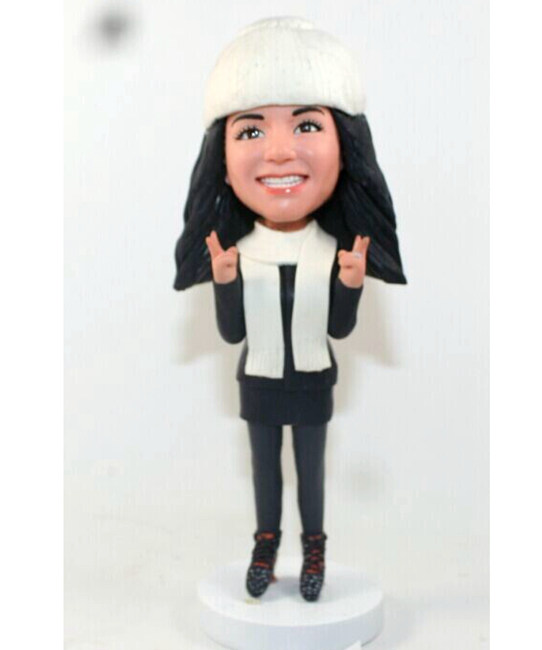 Custom peace sign girl bobblehead