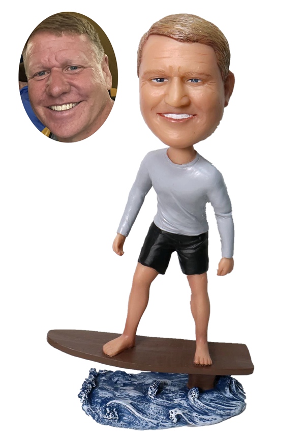 Custom bobblehead wave surfer surfing