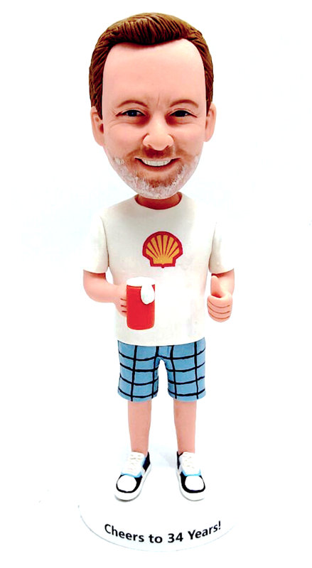 Custom bobblehead with beer in hand