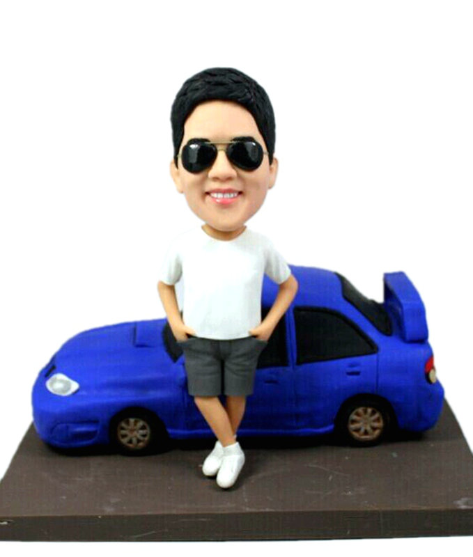 Custom bobblehead doll standing by car bobble head with car