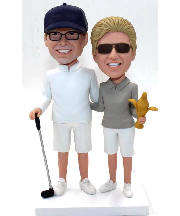 Custom Bobbleheads Golf Couple With Trophy Bobblehead Figurines