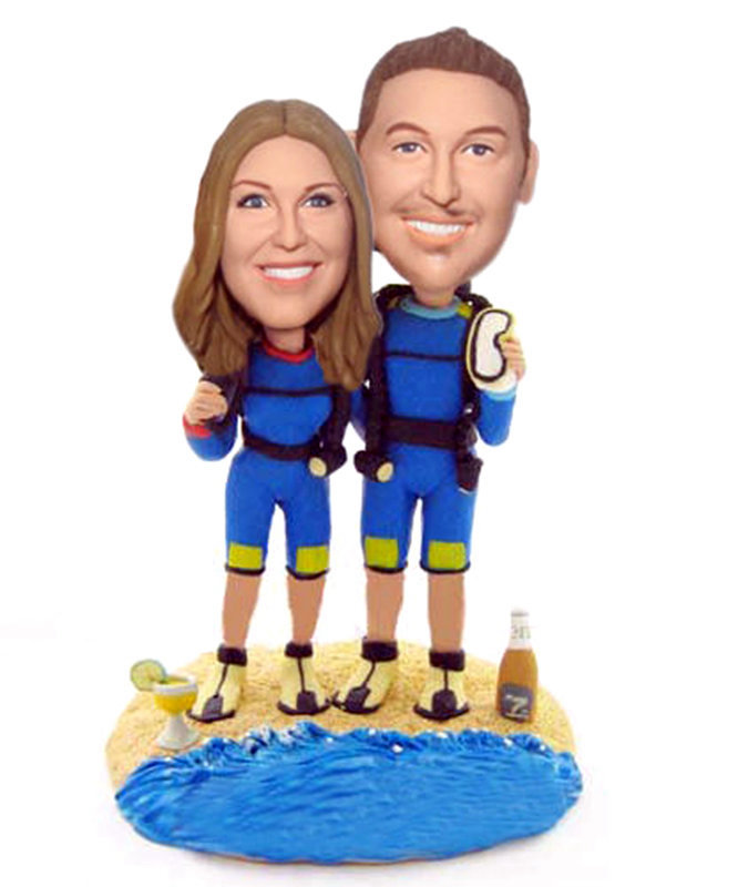 Custom bobble heads dolls Scuba Diving couple bobbleheads