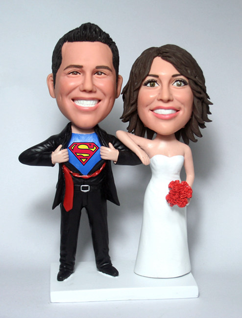 Superhero Wedding custom bobbleheads cake toppers Superman  - Click Image to Close