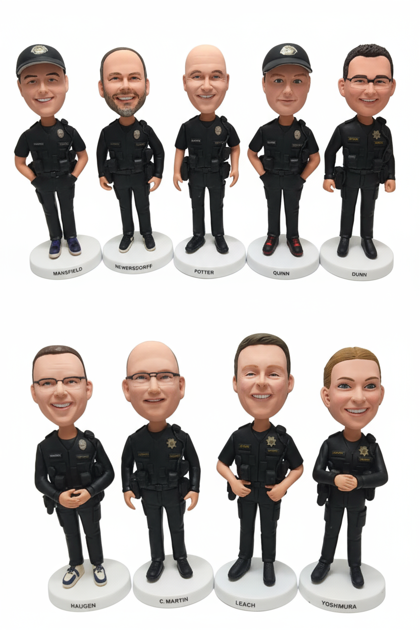 Custom Police Officer Bobbleheads | Bulk Order, Personalized Uniforms & Badges | Perfect Law Enforcement Gifts