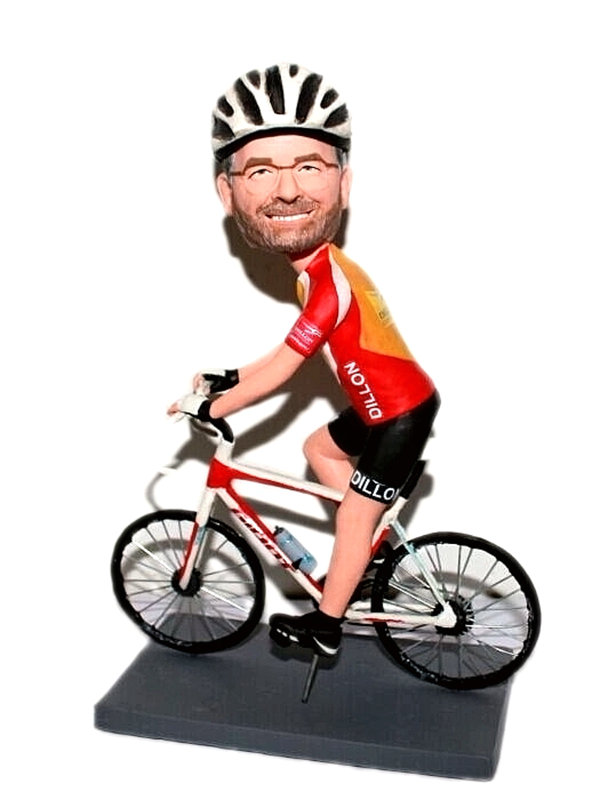 Custom bobbleheads on bike Riding bicycle bobbleheads for him